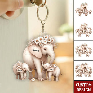 Mom/Nana Elephant With Little Kids Personalized Acrylic Keychain - Mother's Day Gift