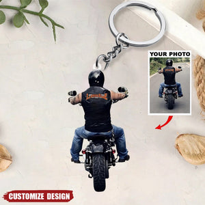 Personalized Biker/Motocross Racer/Couple Upload Photo Acrylic Keychain