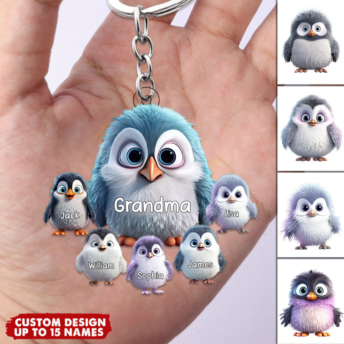 Personalized Nana/Mom Penguin with Little Kids Acrylic Keychain