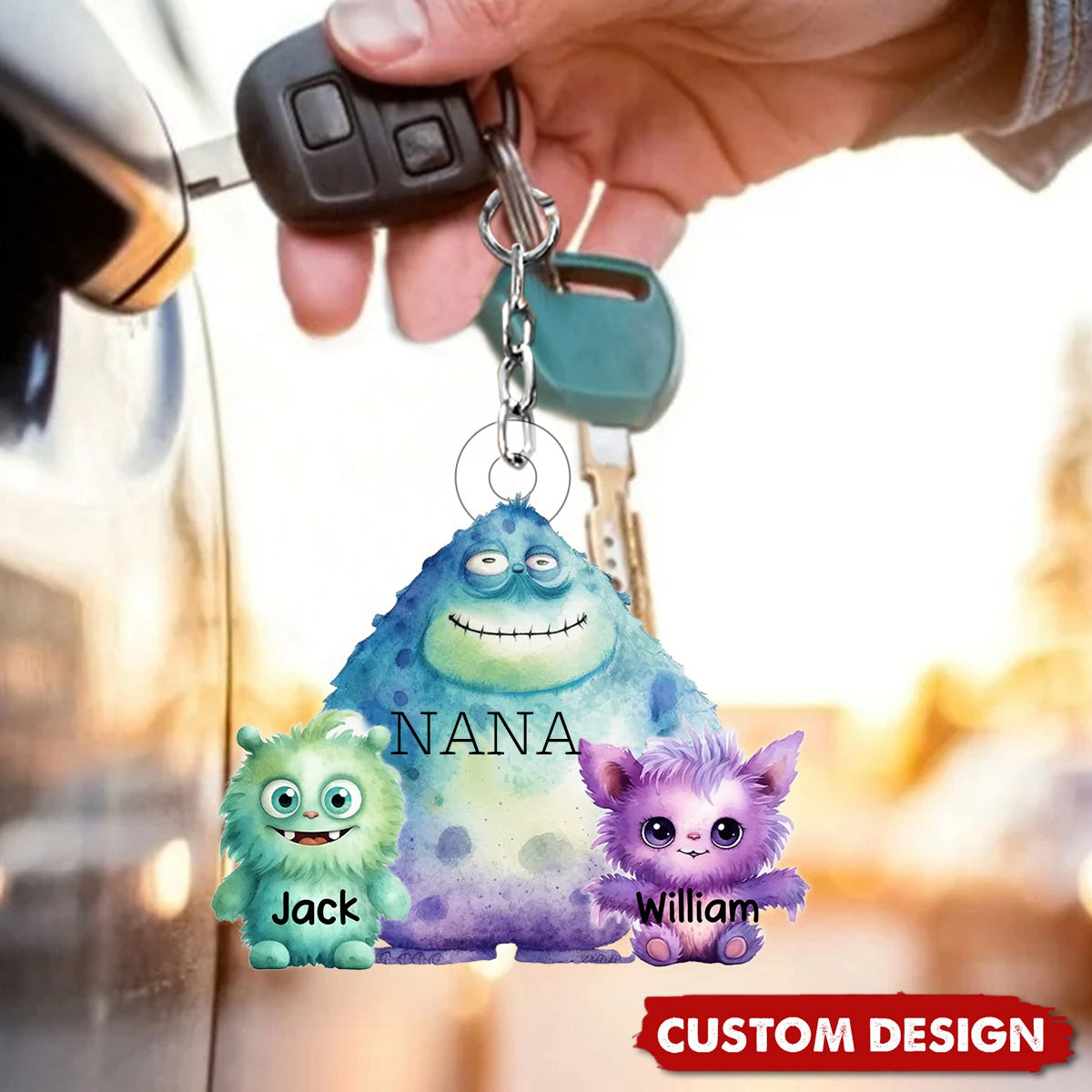 Monster Nana/Mama With Little Kids Personalized Keychain