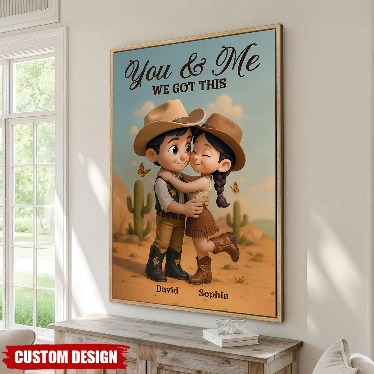 Cartoon Style Countryside Couple Cowboy Cowgirl Home Decor Personalized Vertical Poster