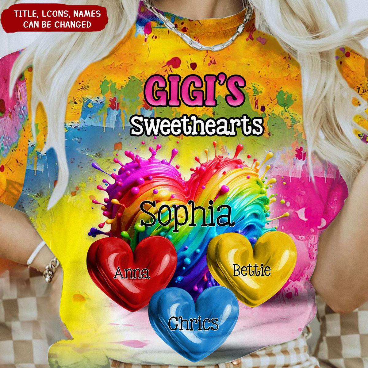 Personalized Sweatheart Paint Splatter Grandma Mom Kids All-over Print T Shirt