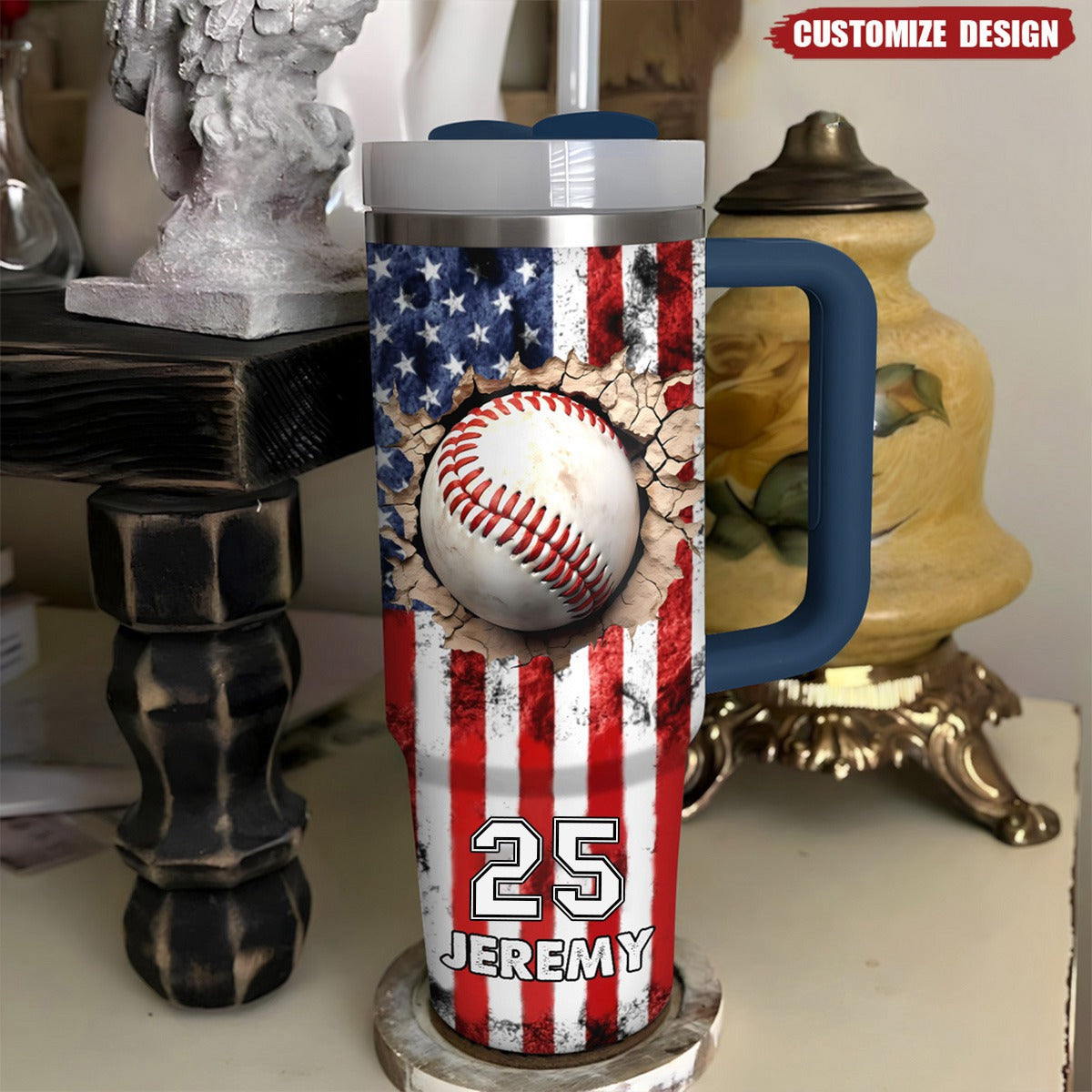 Personalized Baseball Tumbler with Handle