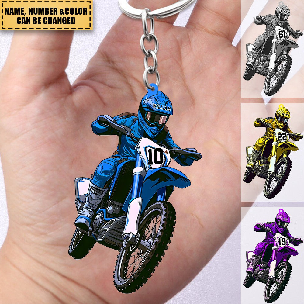 Personalized Motocross Racer Acrylic Keychain - Gift For Motorcycle Lovers