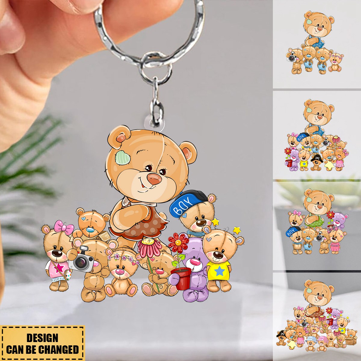 Personalized Mama Bear Colorful Flower With Little Kids Acrylic Keychain - Gift For Mom, Grandma