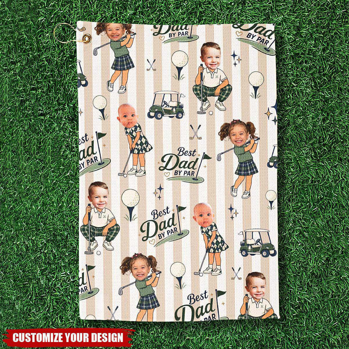 Personalized Golf Towel, Custom Photo Dad Gift from Kids, Father's Day Golfing Keepsake