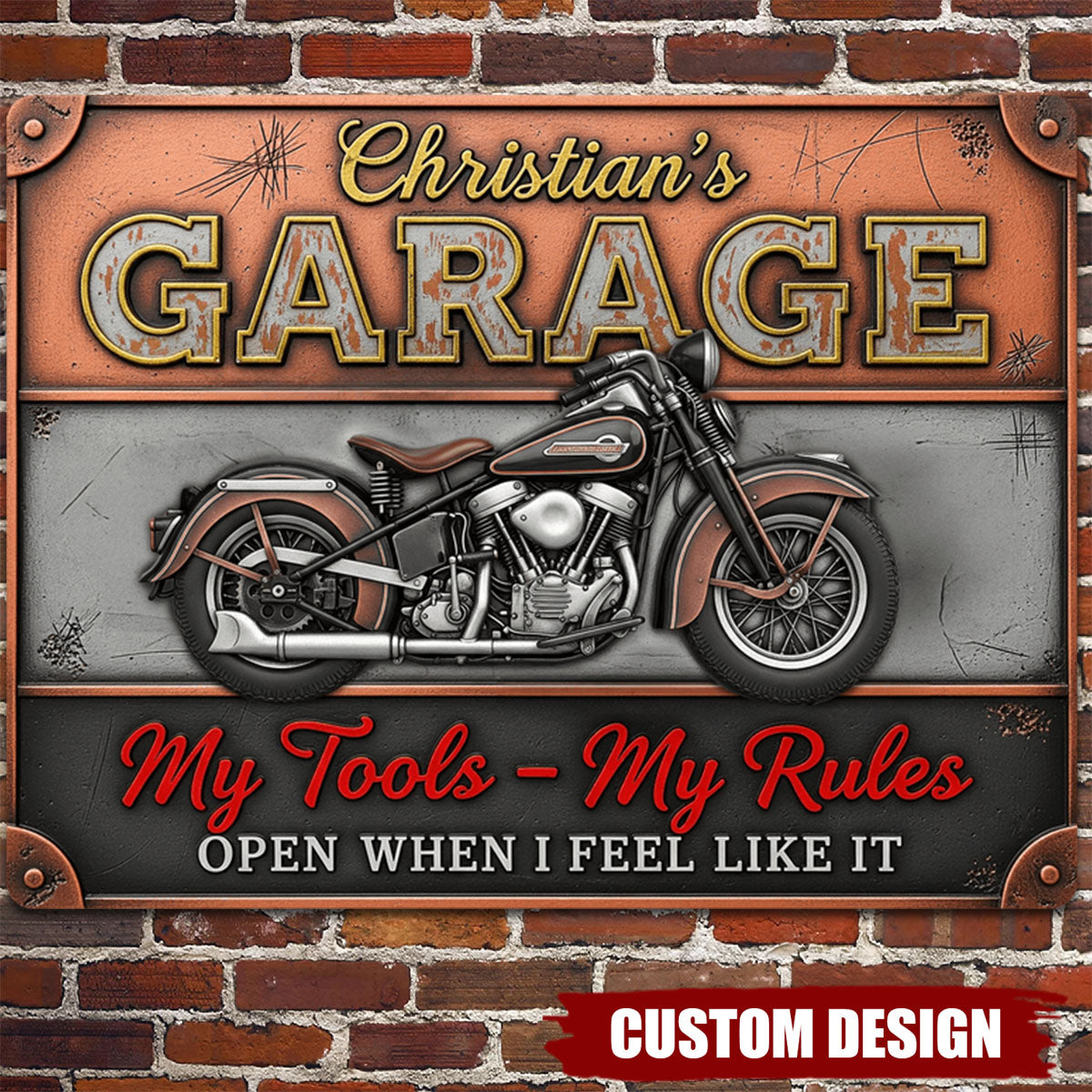 Retro Garage Print Metal Sign - Personalized Gifts For Rider