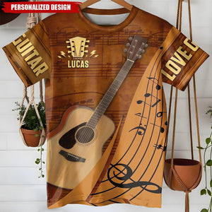 Love Guitar-Personalized All-Over Print T-Shirt, Gift For Guitarists
