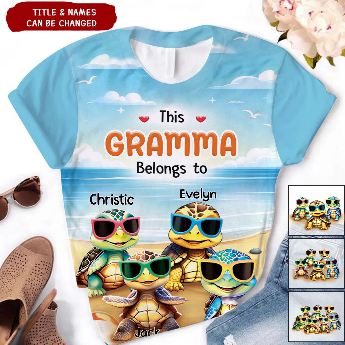 Personalized This Grandma Belongs To Turtle Kids 3D T-shirt