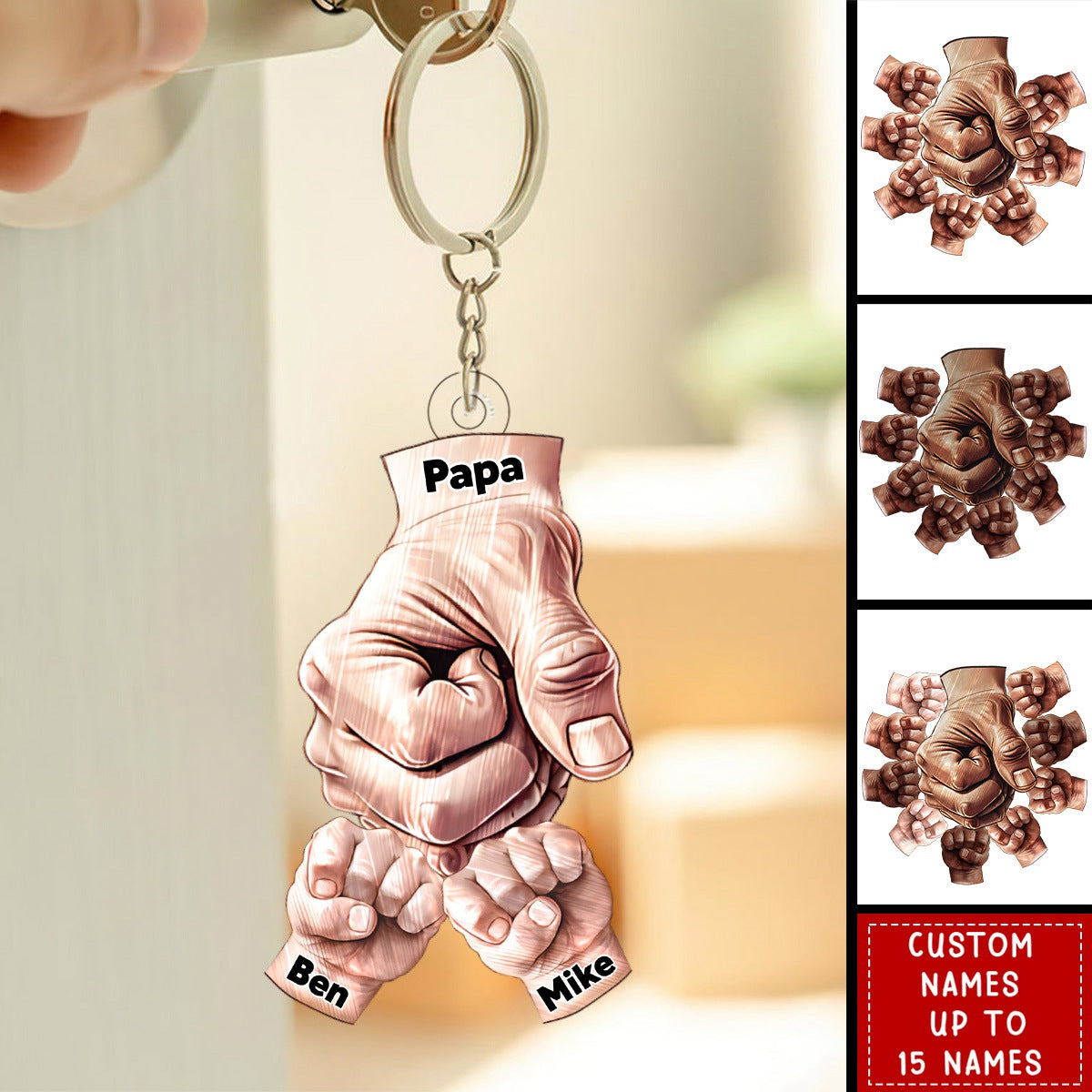 Happy Father‘s Day-Daddy/Grandpa Fist bump With Kids Personalized Acrylic Keychain