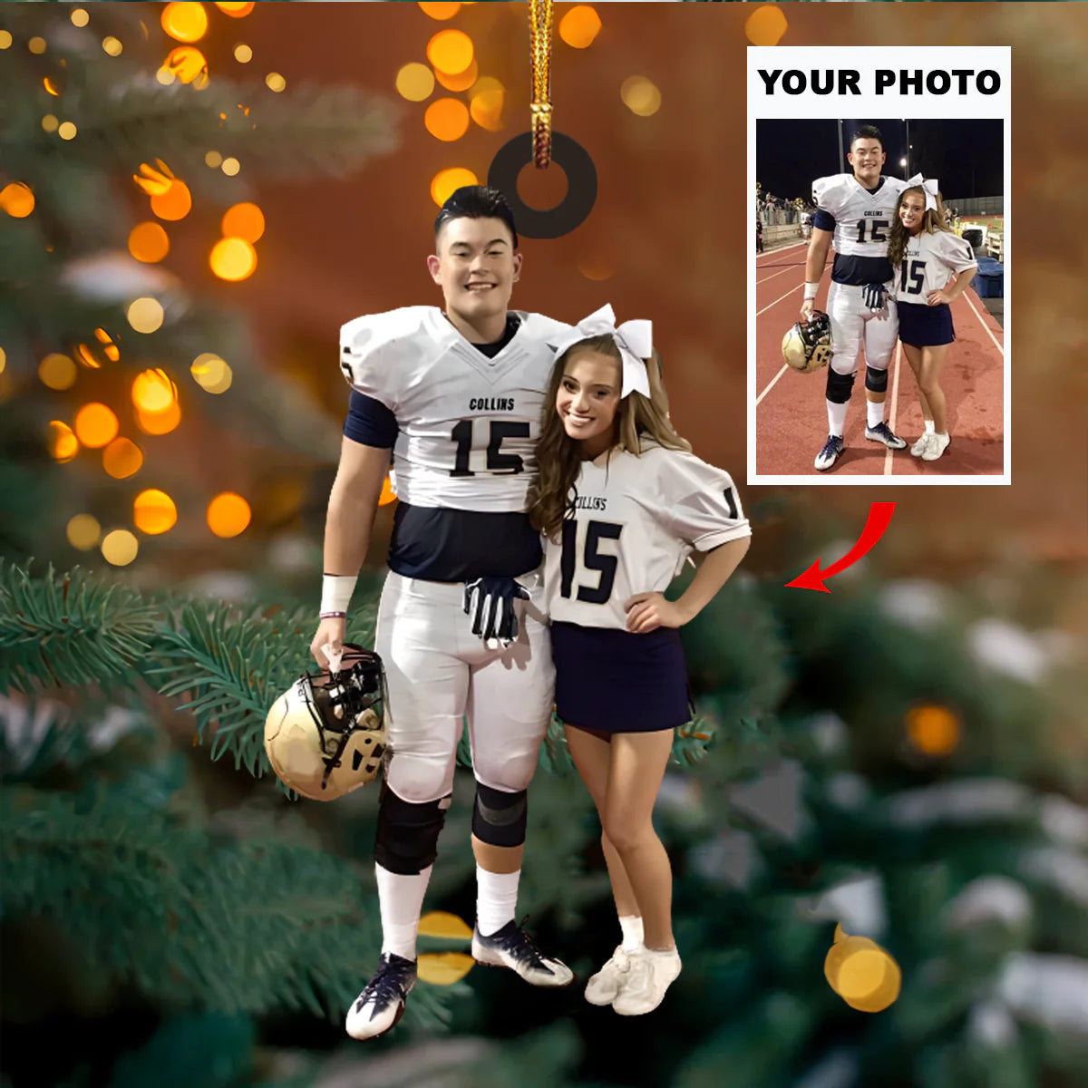 Personalized American Football Player Upload Photo Christmas Ornament