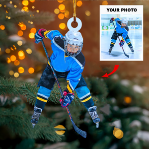 Personalized Ice Hockey Player Upload Photo Christmas Ornament