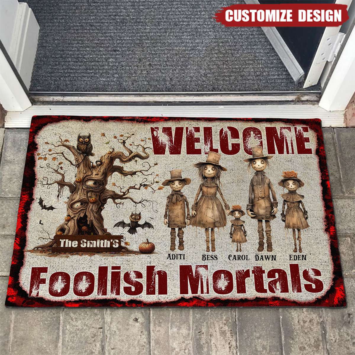 Welcome Mortals. Scarecrow Family. - Personalized Doormat