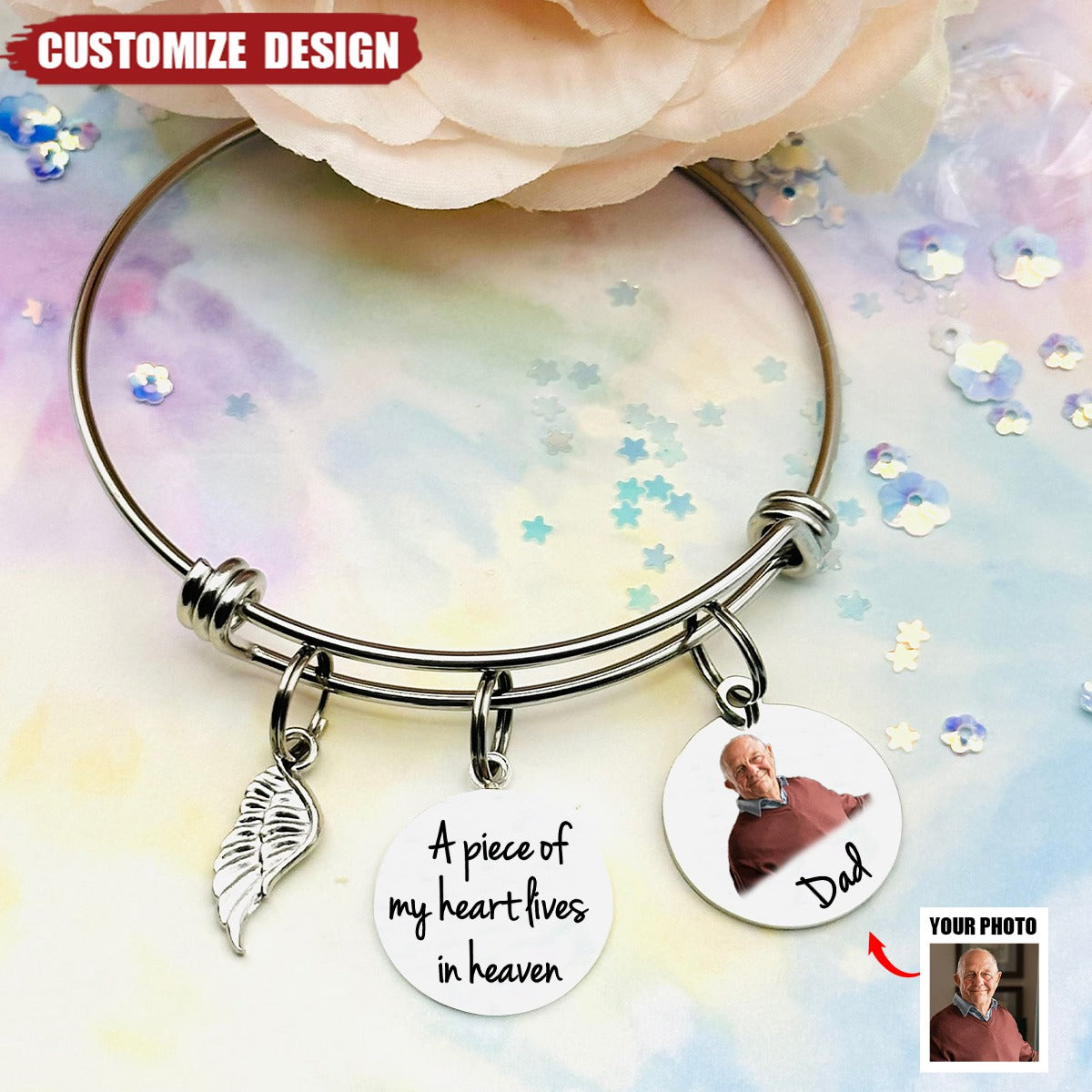 A Piece Of My Heart Lives In Heaven -  Memorial Photo Bracelet
