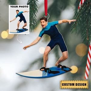 Personalized Surfing Upload Photo Christmas Ornament