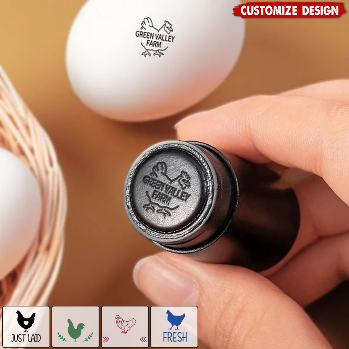 Personalized Chicken Silhouette Pattern Egg Stamp Farm Egg Label with Text - Mother's Day Father's Day Gift for Family Farmer Breeder