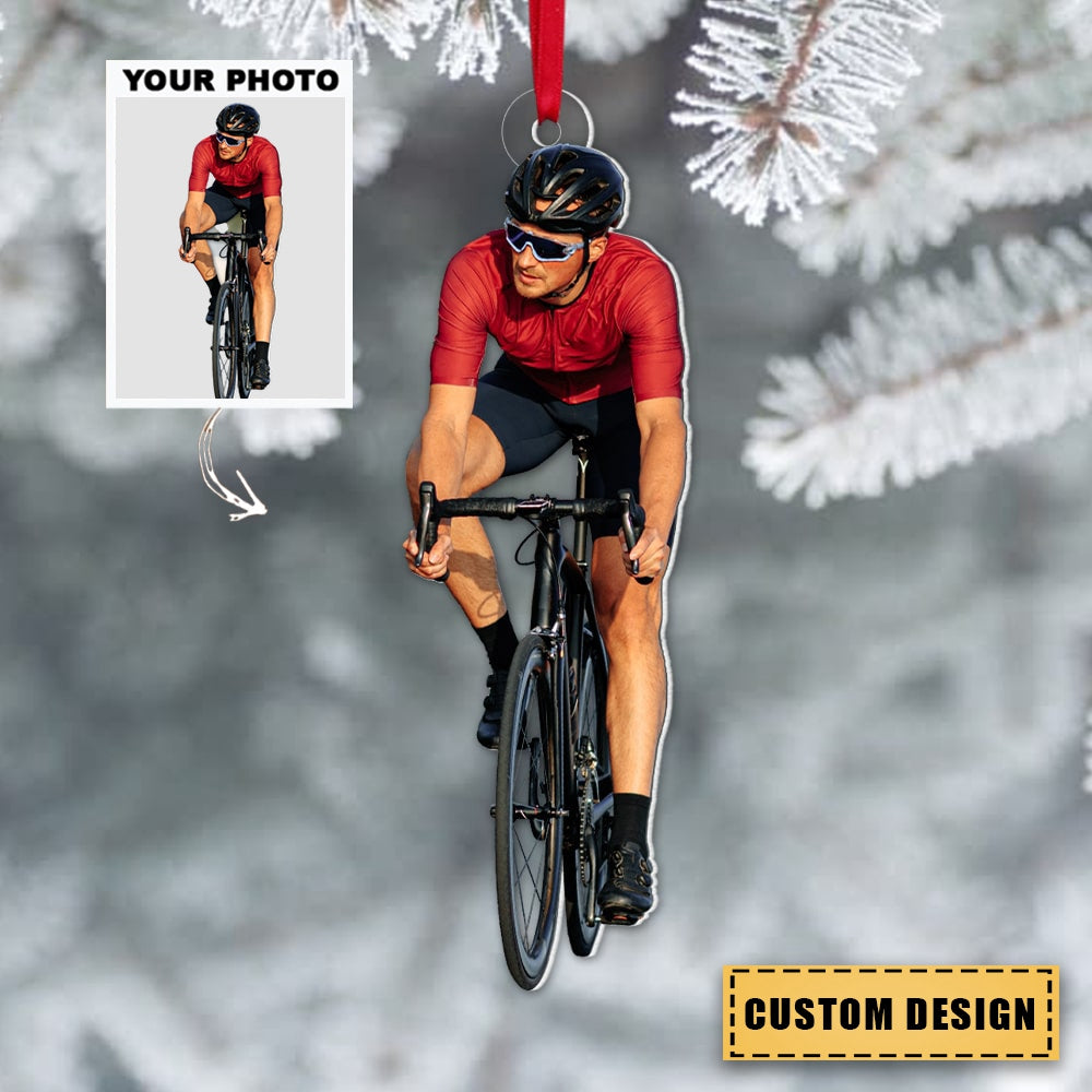 Personalized Mountain Biking/Cyclist Upload Photo Christmas Ornament