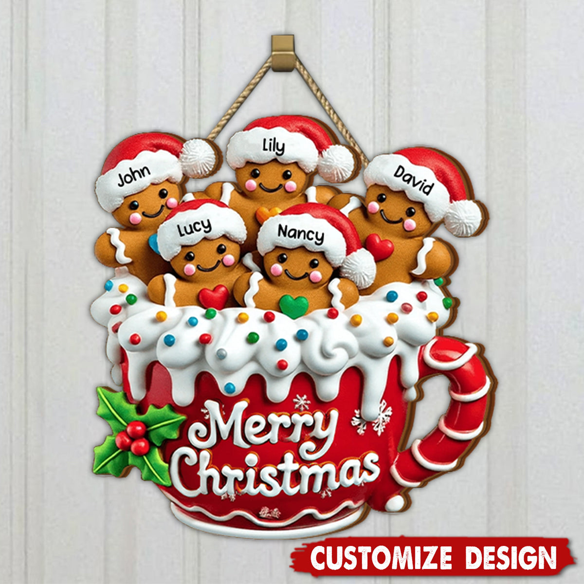 Merry Christmas - Personalized Gingerbread Wood Sign - Gift For Family