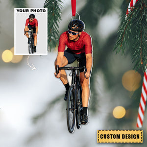 Personalized Mountain Biking/Cyclist Upload Photo Christmas Ornament
