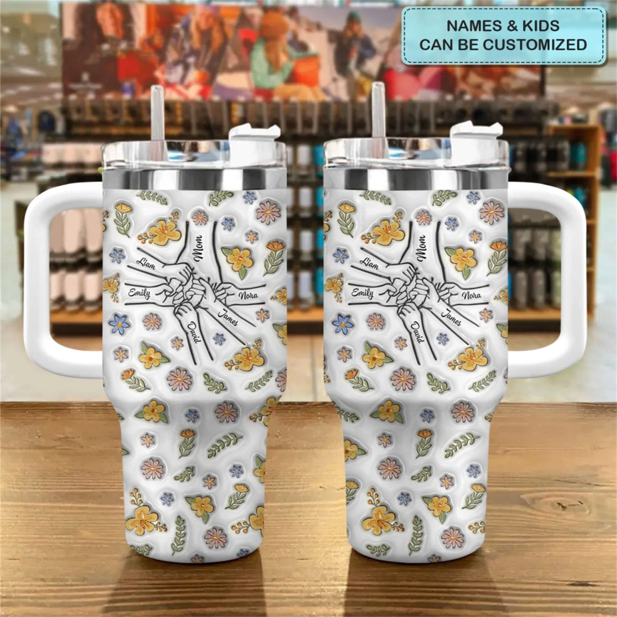 Floral Mom/Nana Hand- Personalized Tumbler With Handle - Happy Mother's Day Gift
