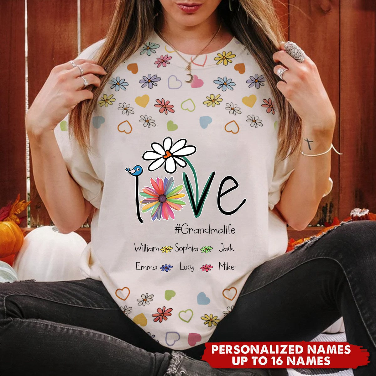 Personalized Love Grandma Life Flower And Grandkids T-shirt