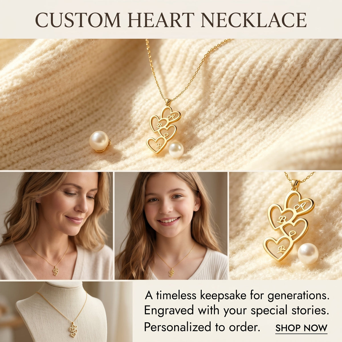 Personalized Family Initial Heart Necklace - Name Pendant, Mother's Day Gift