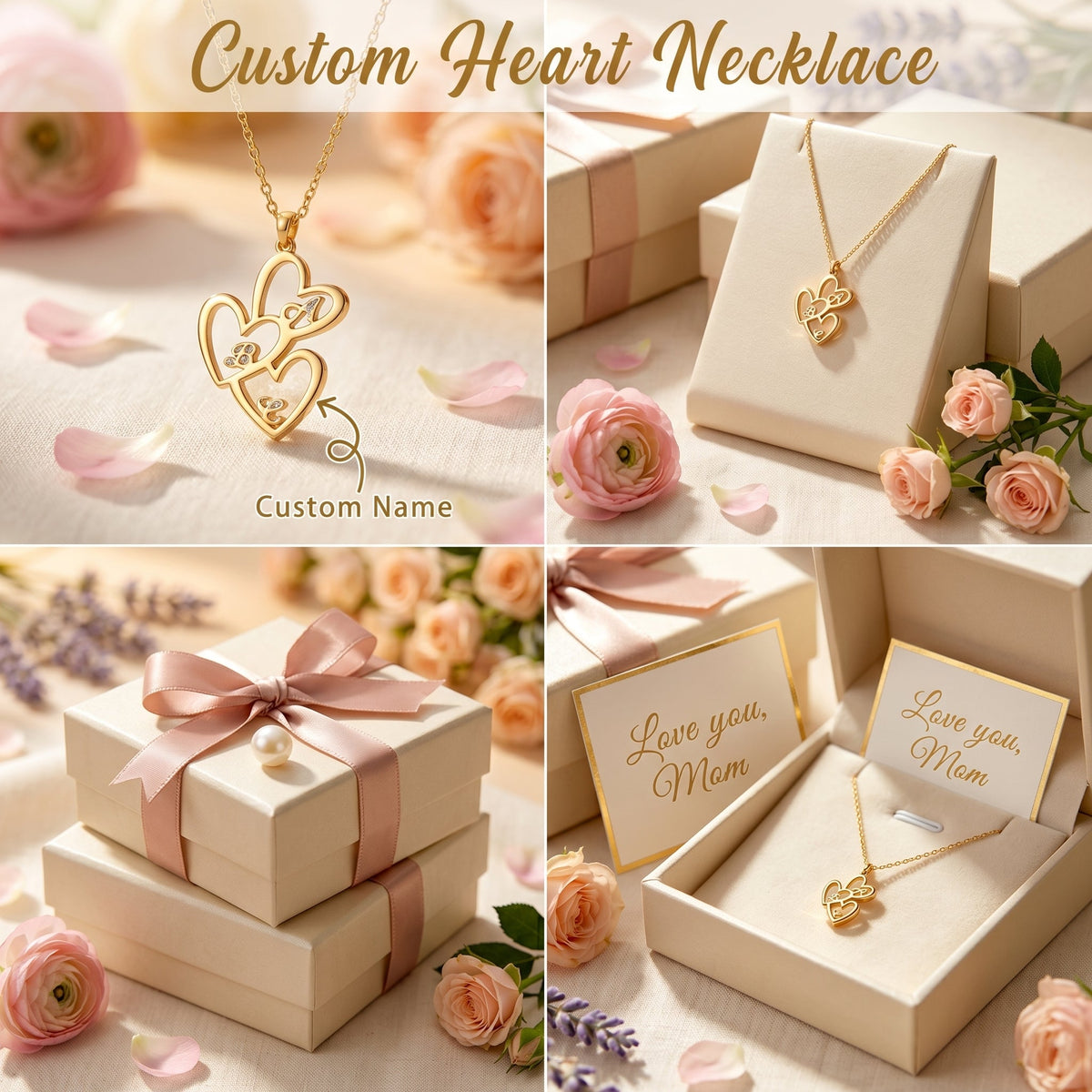 Personalized Family Initial Heart Necklace - Name Pendant, Mother's Day Gift