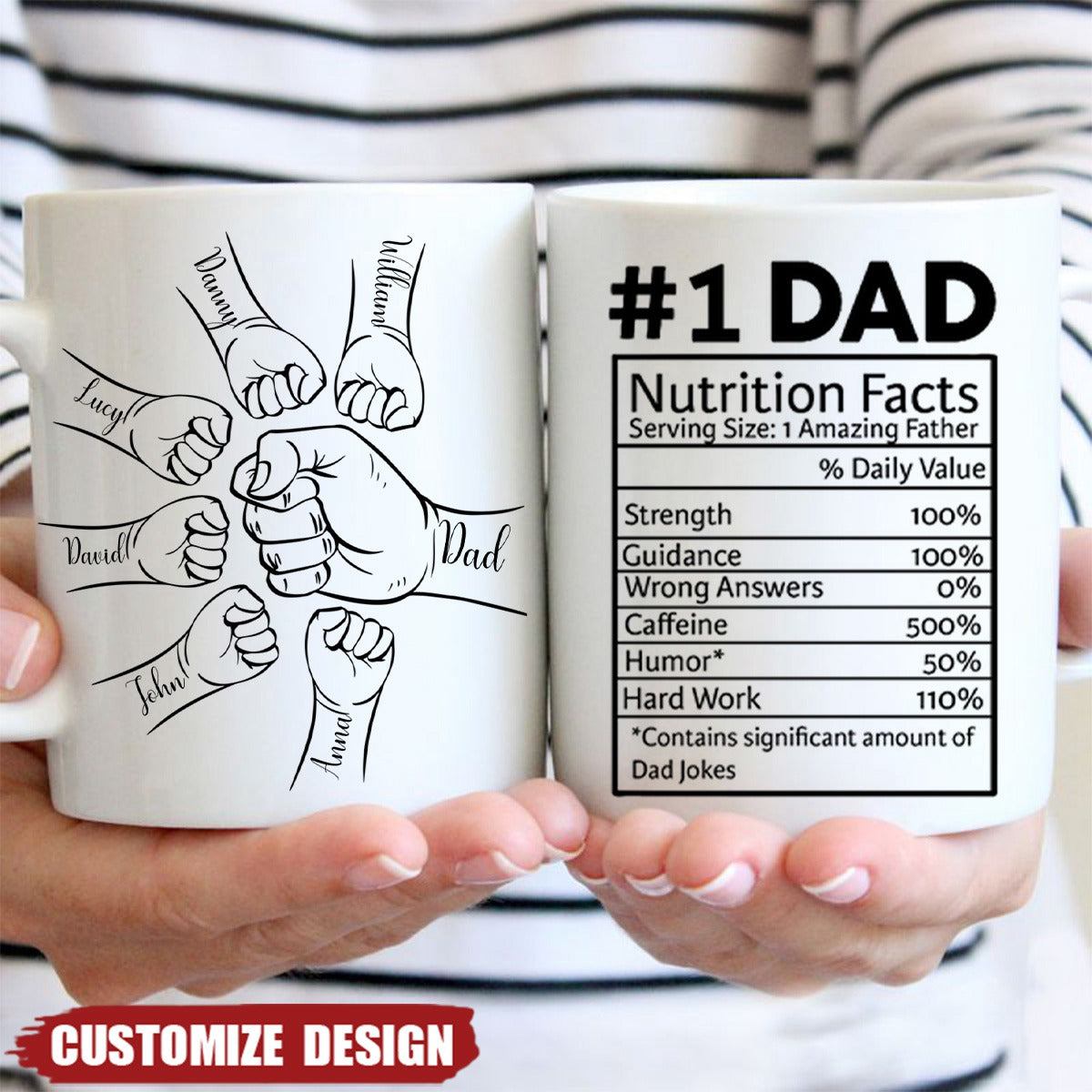 Dad #1 Nutrition Facts Hand Bump Personalized Mug