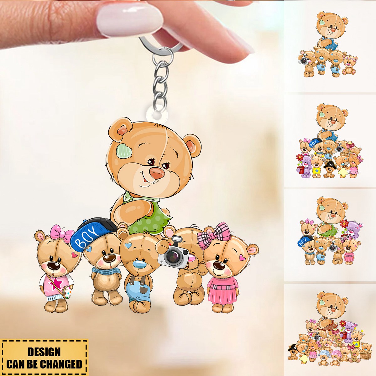 Personalized Mama Bear Colorful Flower With Little Kids Acrylic Keychain - Gift For Mom, Grandma