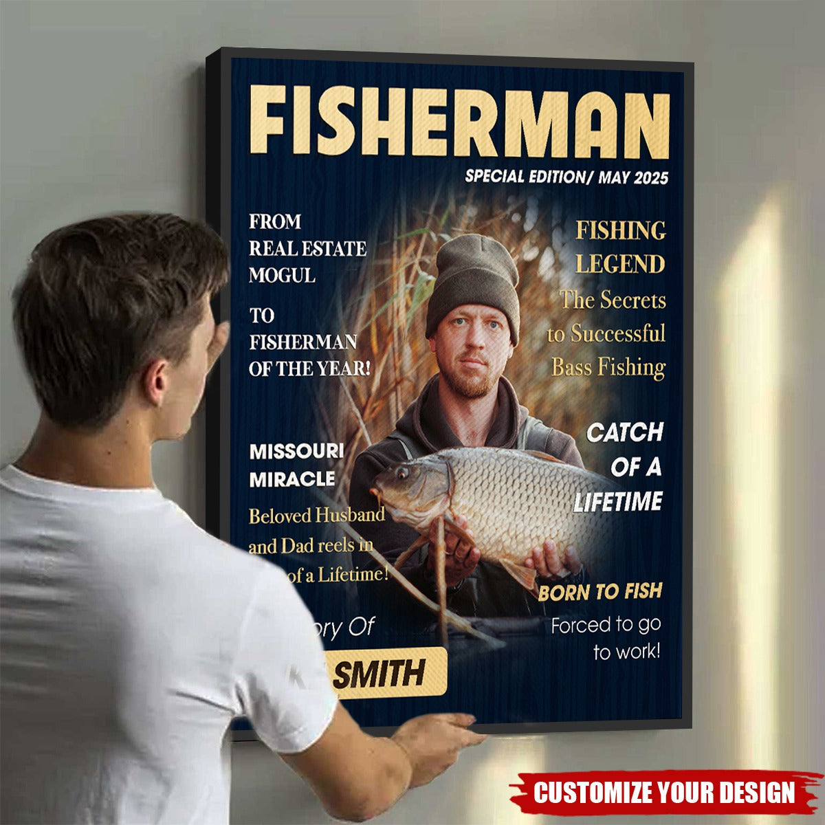 Personalized Fishing Magazine Cover Poster - Angler Funny Fisherman Gift