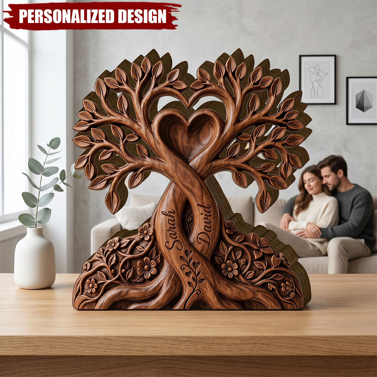 Personalized Wooden Tree of Love Plaque-Gift For Couple