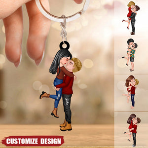 New Release - Personalized Doll Couple Kissing Hugging Keychain - Gift For Couple