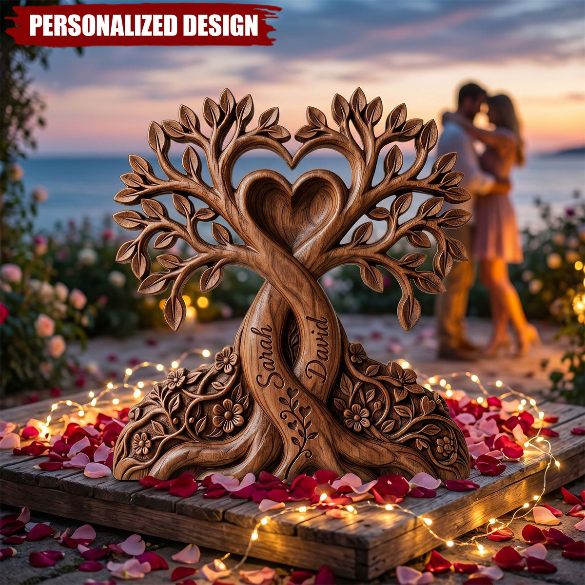 Personalized Wooden Tree of Love Plaque-Gift For Couple