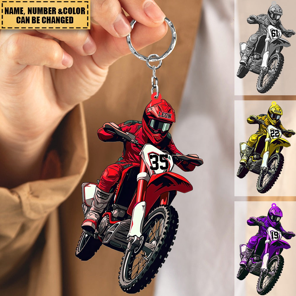 Personalized Motocross Racer Acrylic Keychain - Gift For Motorcycle Lovers