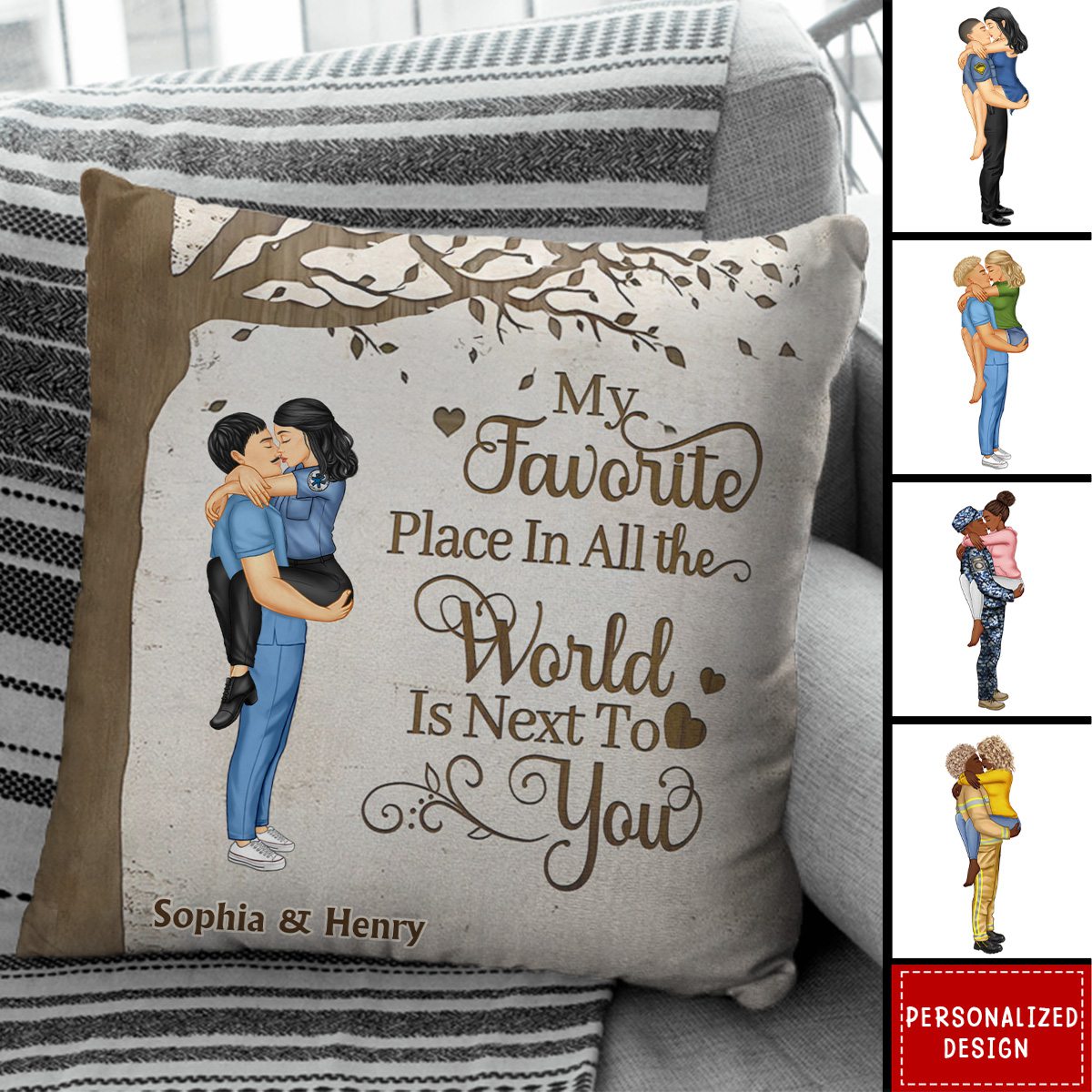 Couple Kissing My Favorite Place In All The World - Personalized Pillow