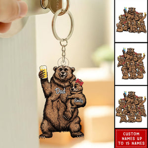 Papa/Dad Bear With Little Kids - Personalized Acrylic Keychain