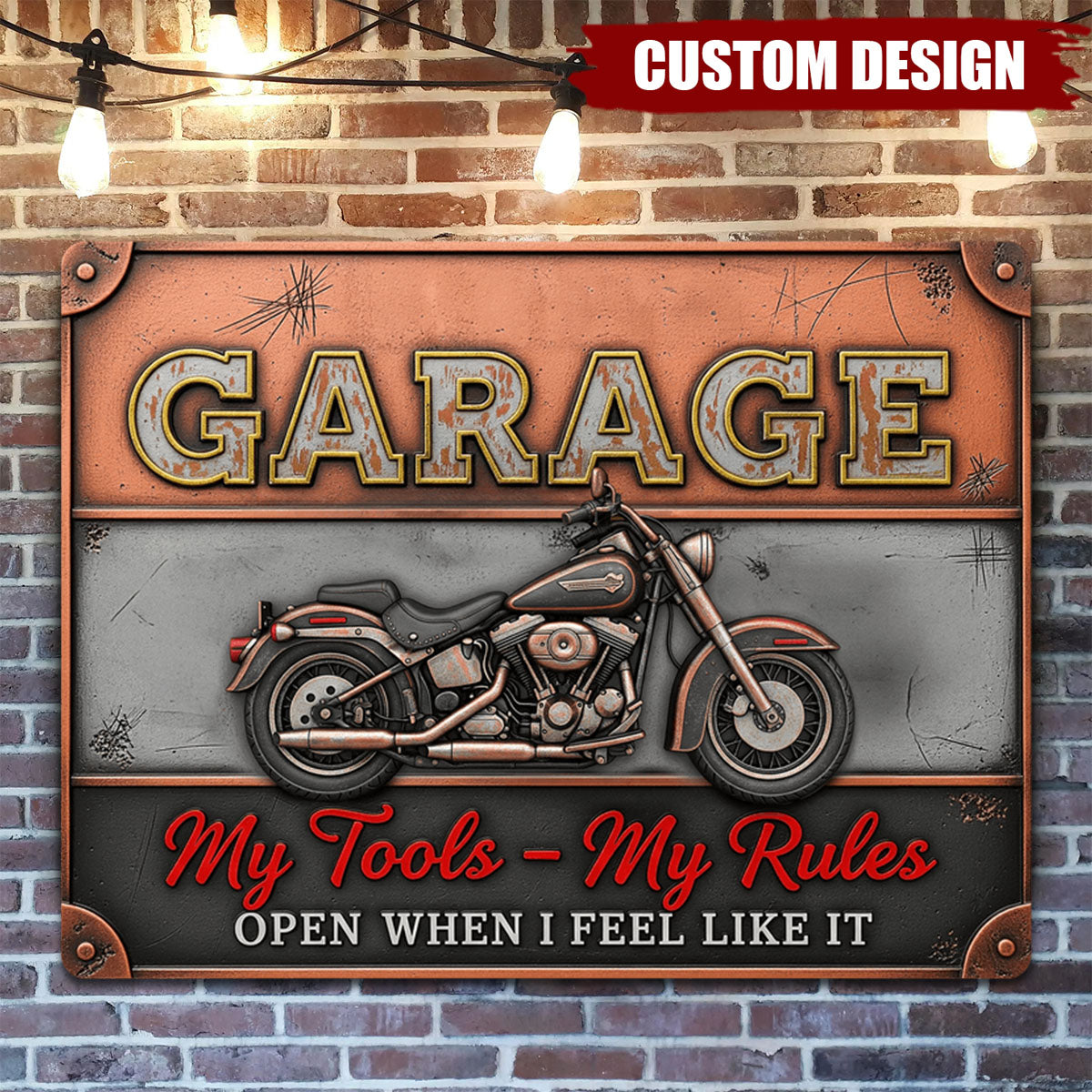 Retro Garage Print Metal Sign - Personalized Gifts For Rider