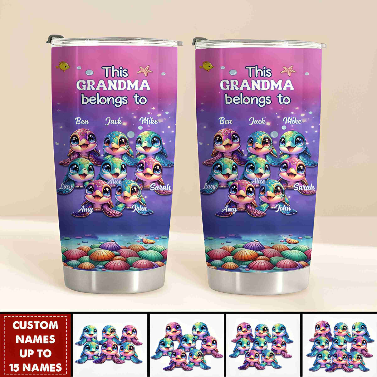 This Grandma belongs to Colorful Turtle Personalized Tumbler