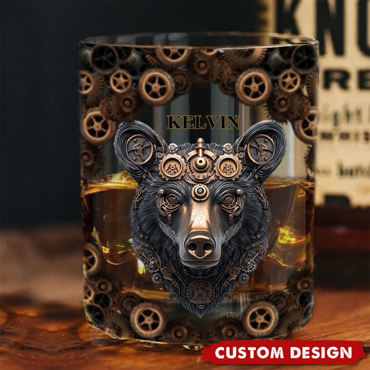 Mechanical Gear Creature - Personalized Hunting Whiskey Glass