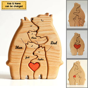 (Shipping Worldwide)Personalized Bear Family Wooden Art Puzzle, Gift For Family