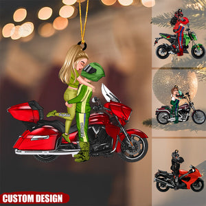 Personalized Ornament - Motorcycle Kissing Doll Couple