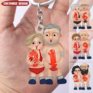 Old Couple Holding Balloons Personalized Acrylic Keychain - Gift For Couple