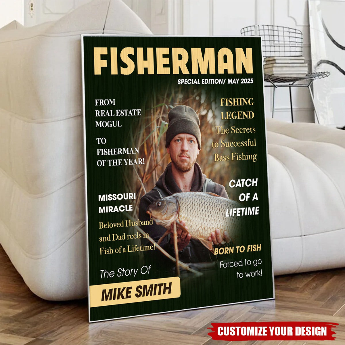 Personalized Fishing Magazine Cover Poster - Angler Funny Fisherman Gift
