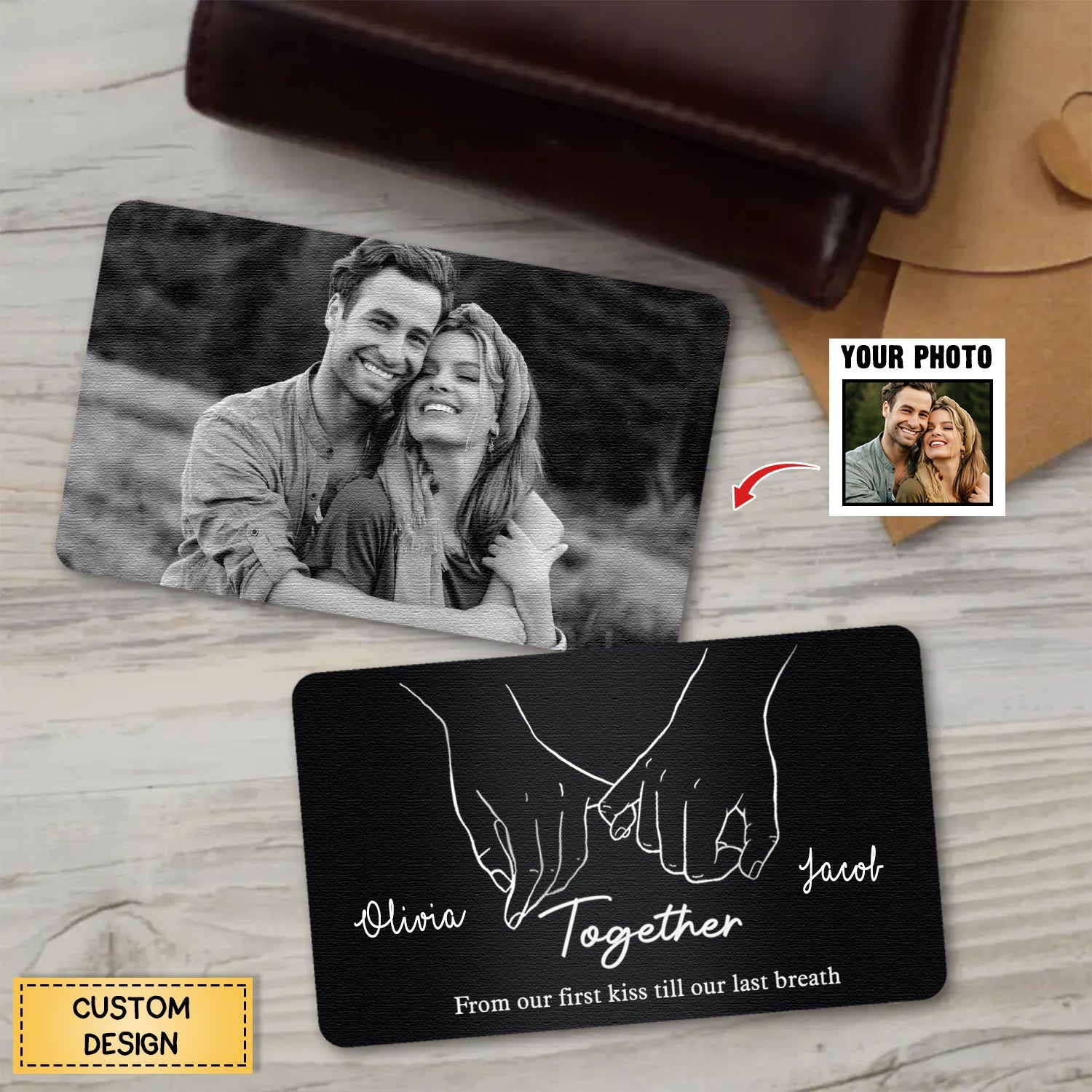 From Our First Kiss - Personalized Couple Black Wallet Insert Card