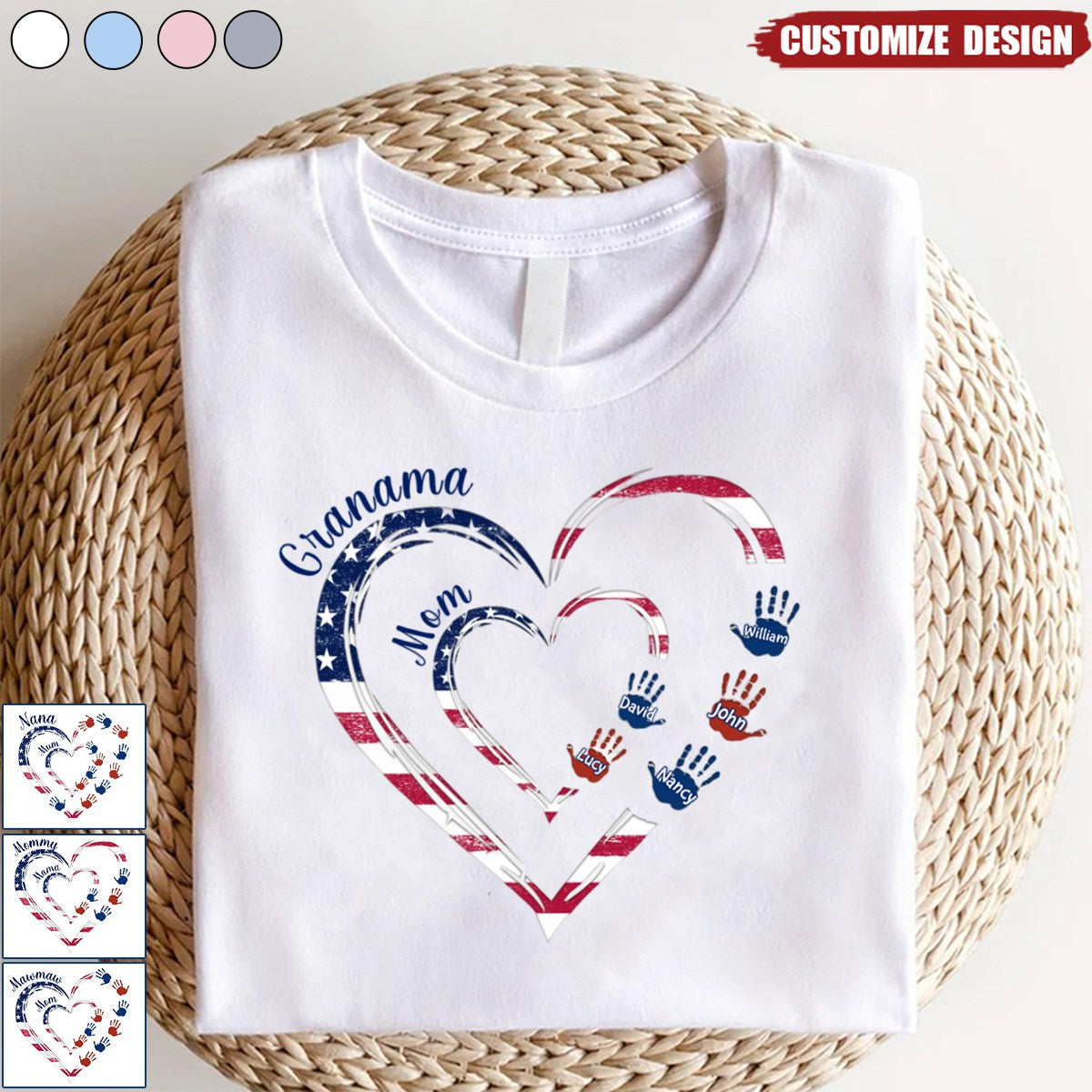 Grandma Mom Heart Handprint Kids Personalized Shirt
