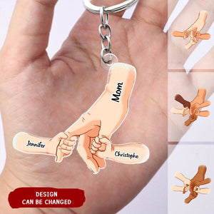 Hand In Hand With Color Personalized Acrylic Keychain - Gift For Mom, Mother, Grandma, Dad, Father, Grandpa