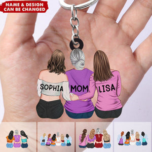 Personalized Mother & Daughter Sitting Together Acrylic Keychain