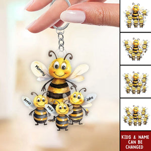 Personalized Nana/Mama Bee With Little Kids Acrylic Keychain - Gift For Mom, Grandma