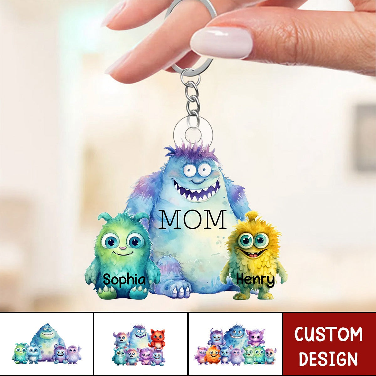 Monster Nana/Mama With Little Kids Personalized Keychain