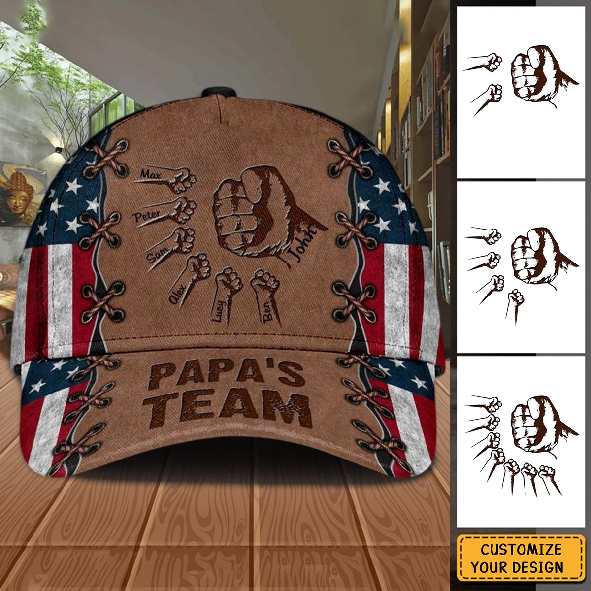 Daddy/Papa & Kids, Together We're A Team - Personalized Cap